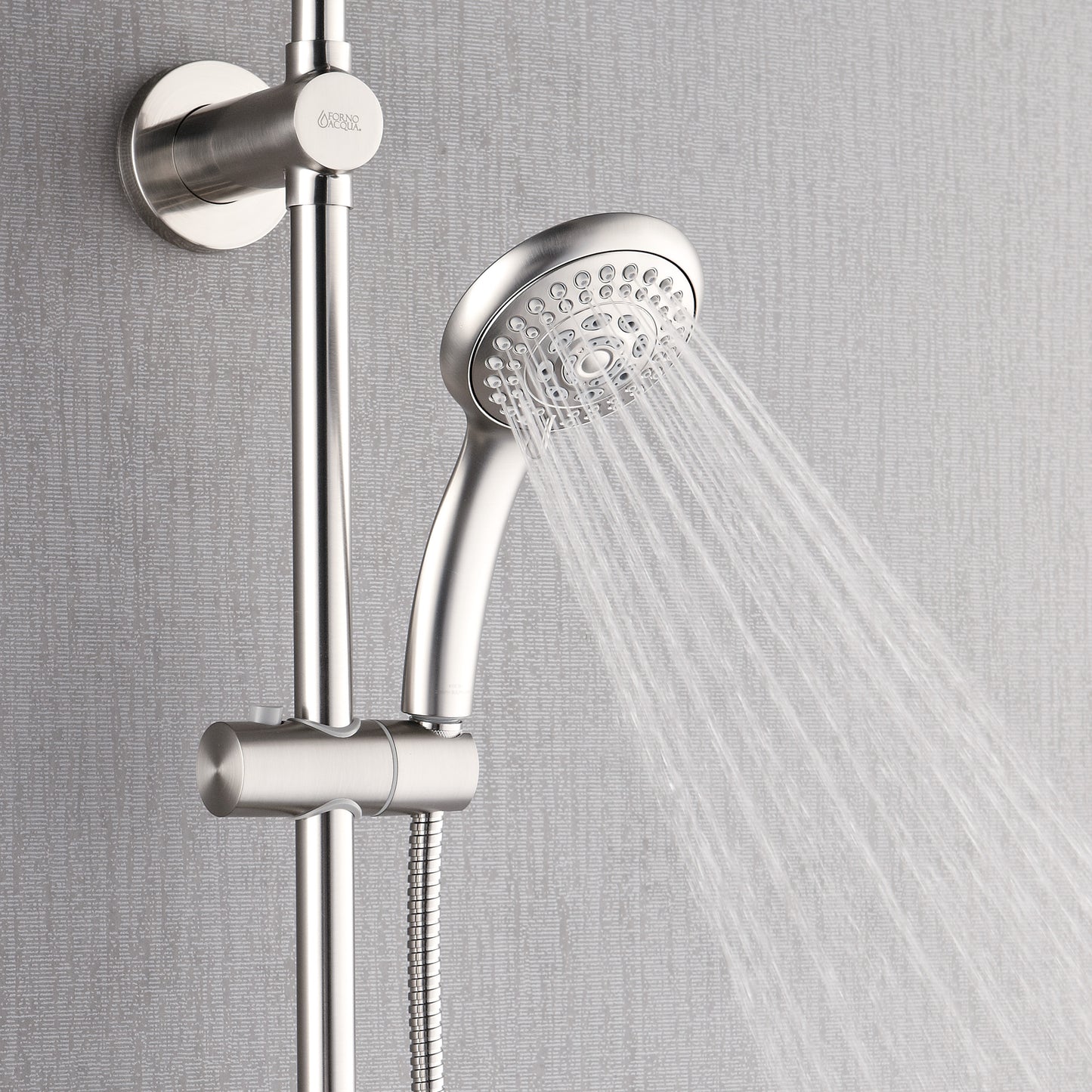 Forno Acqua AcquaSPA Retrofit Shower, Overhead Rainfall, 8 Inch Shower Head, Handheld Shower Head, Body Jets, 6 Way Diverter, Brushed Nickel Finish, 2.5 GPM Flow Rate