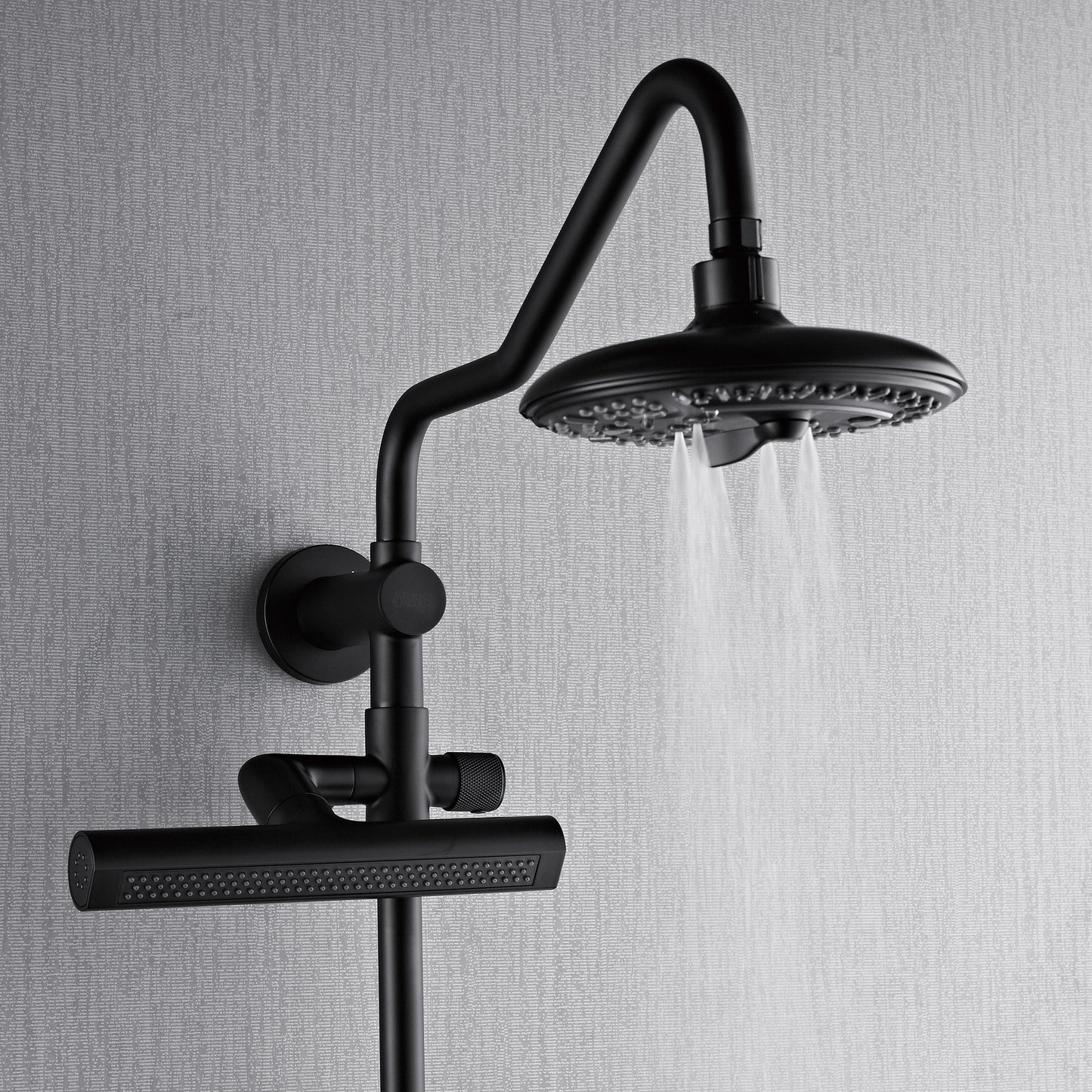 Forno Acqua AcquaFALL Shower, Matte Black Finish, Overhead Rainfall Shower, 7 Way Diverter, Handheld Shower Head, Body Jets, 1.8 GPM Flow Rate