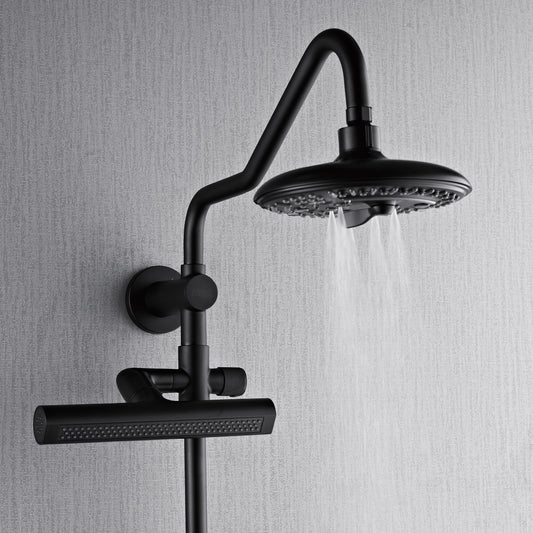 Forno Acqua AcquaFALL Shower, Matte Black Finish, Overhead Rainfall Shower, 7 Way Diverter, Handheld Shower Head, Body Jets, 1.8 GPM Flow Rate