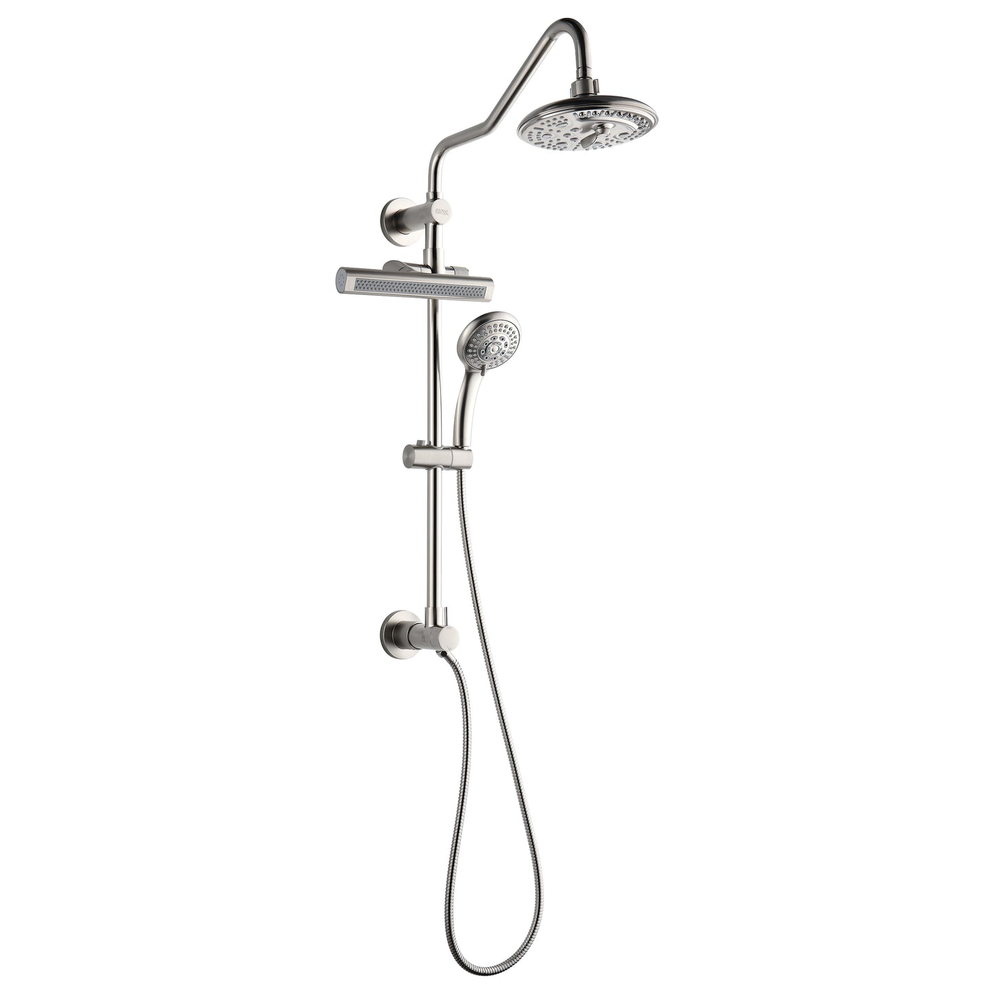 Forno Acqua AcquaFALL Shower, Brushed Nickel Finish, Overhead Rainfall Shower, 7 Way Diverter, Handheld Shower Head, Body Jets, 2.5 GPM Flow Rate
