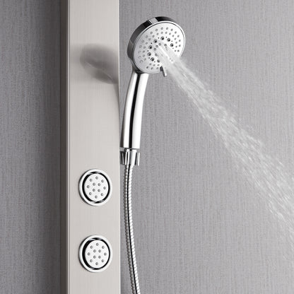 Forno Acqua AcquaSPA Shower Panel in Stainless Steel, Overhead Rainfall Shower, Handheld Shower Head, Body Jets, 6 Way Diverter, 2.5 GPM Flow Rate