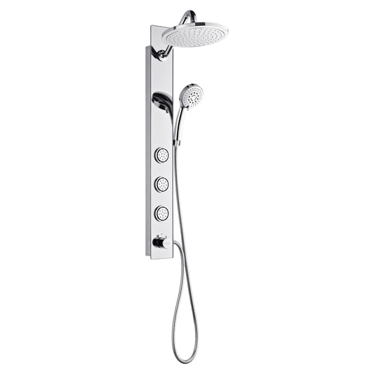 Forno Acqua AcquaSPA Shower Panel with SensoTEMP, Mirrored Stainless Steel Finish, Overhead Rainfall Shower, Handheld Shower Head, Body Jets, 2.5 GPM Flow Rate