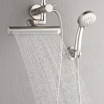 Forno Acqua AcquaFALL Mini Shower Head, Brushed Nickel Finish, Overhead Rainfall Shower, 7 Way Diverter, Handheld Shower Head, Body Jets, 1.8 GPM Flow Rate