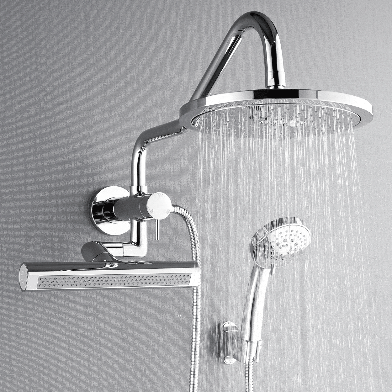 Forno Acqua AcquaFALL Mini Shower Head, Polished Stainless Steel Finish, Overhead Rainfall Shower, 7 Way Diverter, Handheld Shower Head, Body Jets, 2.5 GPM Flow Rate