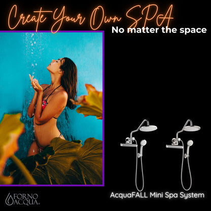 Forno Acqua AcquaFALL Mini Shower Head, Polished Stainless Steel Finish, Overhead Rainfall Shower, 7 Way Diverter, Handheld Shower Head, Body Jets, 2.5 GPM Flow Rate