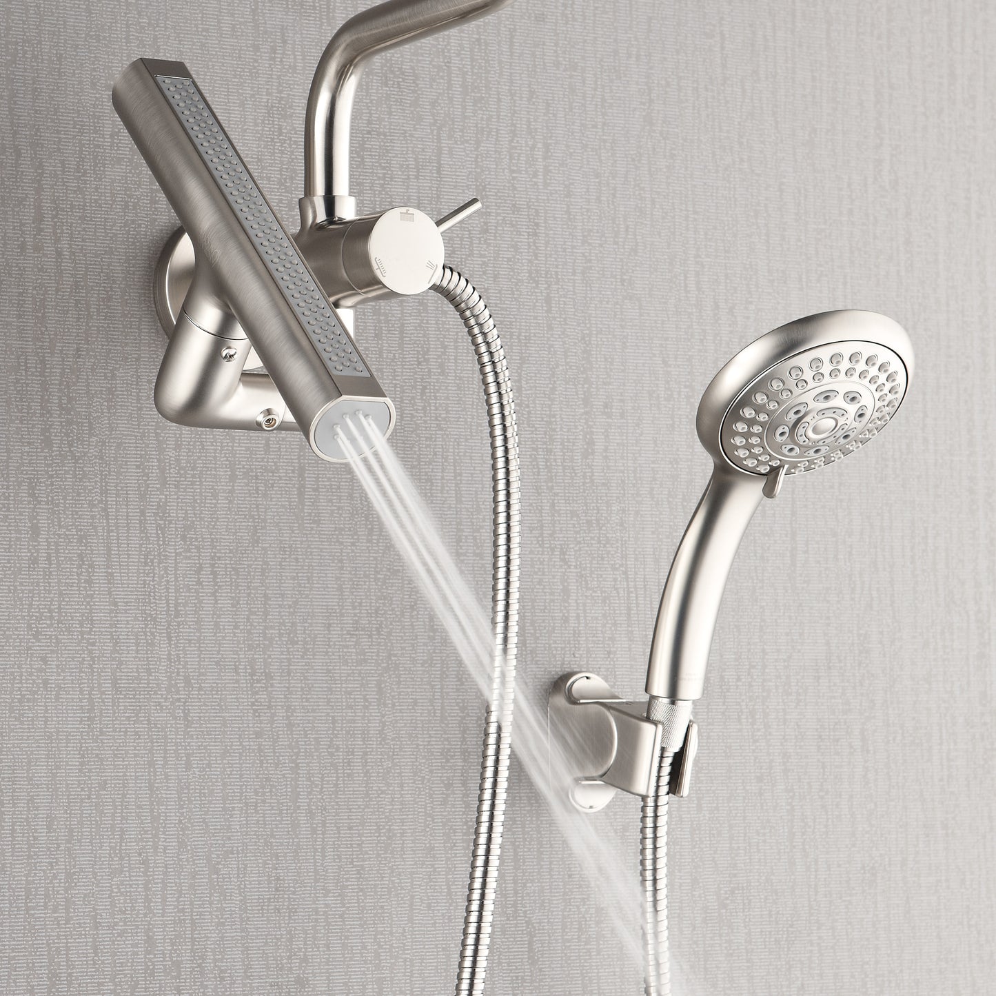 Forno Acqua AcquaFALL Mini 8 Inch Shower Head, Brushed Nickel Finish, Overhead Rainfall Shower, Handheld Shower Head, Body Jets, 2.5 GPM Flow Rate