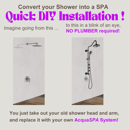 Forno Acqua AcquaSPA Retrofit Shower, Overhead Rainfall, 8 Inch Shower Head, Handheld Shower Head, Body Jets, 6 Way Diverter, Matte Black Finish, 2.5 GPM Flow Rate