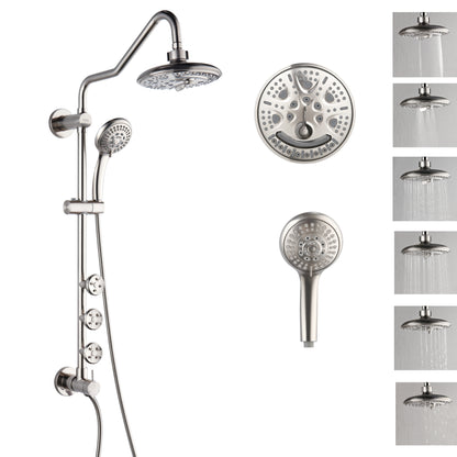 Forno Acqua AcquaSPA Retrofit Shower, Overhead Rainfall, 8 Inch Shower Head, Handheld Shower Head, Body Jets, 6 Way Diverter, Brushed Nickel Finish, 2.5 GPM Flow Rate