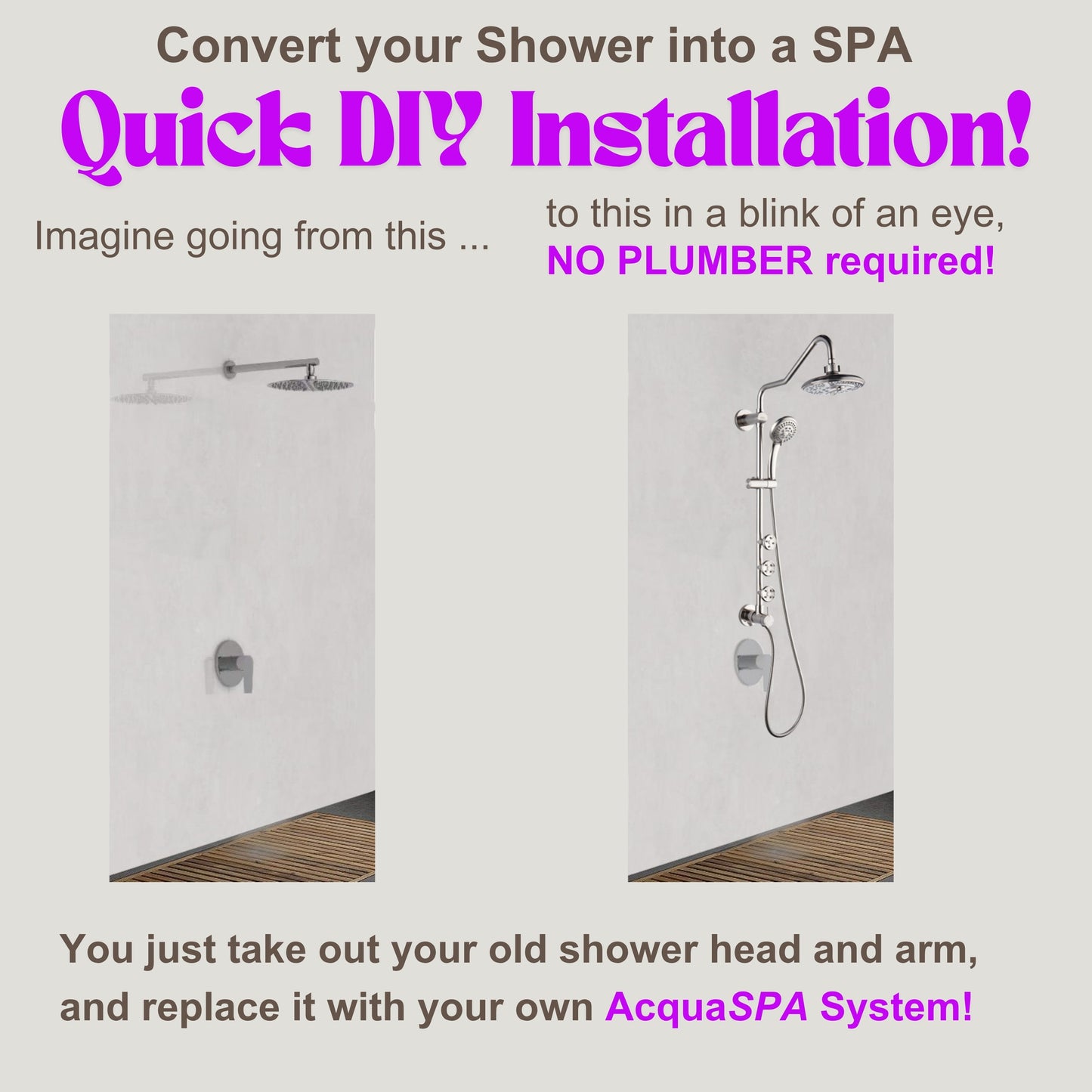 Forno Acqua AcquaSPA Retrofit Shower, Overhead Rainfall, 8 Inch Shower Head, Handheld Shower Head, Body Jets, 6 Way Diverter, Polished Stainless Steel Finish, 2.5 GPM Flow Rate