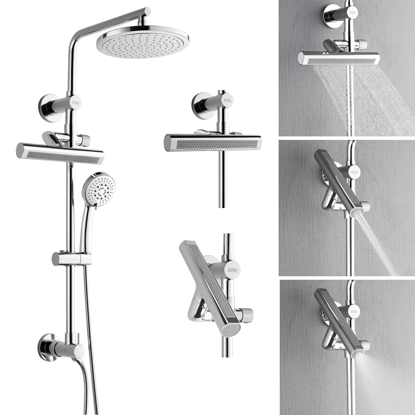 Forno Acqua AcquaFALL Shower, Polished Stainless Steel Finish, Overhead Rainfall Shower, Handheld Shower Head, Body Jets, 2.5 GPM Flow Rate