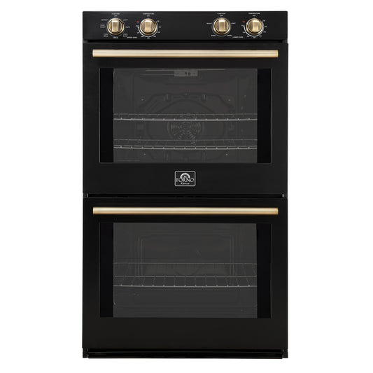 Forno Vomero 30-Inch Double Wall Oven, Black, 10 cu.ft Total Capacity, 7100W Convection, Mechanical Controls, Manuel Steam Clean