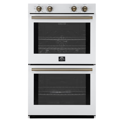 Forno Vomero 30-Inch Double Wall Oven, White, 10 cu.ft Total Capacity, 7100W Convection, Mechanical Controls, Manuel Steam Clean