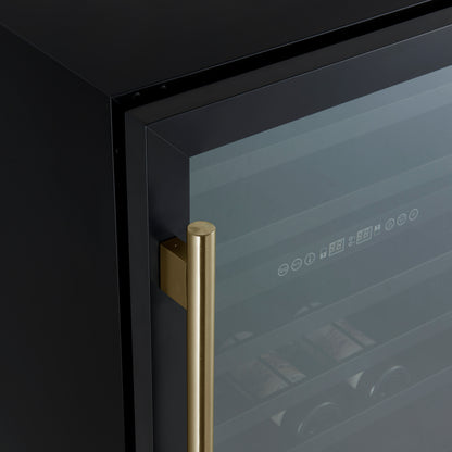 Forno Bacchino 24 Inch Wine Cooler, Black with Antique Brass Handles, with LED Lighting, Triple Glass Door, 51 Bottle Capacity, Built-In or Freestanding